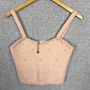 MNG Sz S Wool Blend Crop Top Sweater Embellished‎ Fairy Coquette Cottage Pink